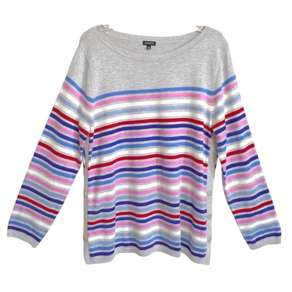 Talbots Multi Stripe Side Button Sweater Womens XL Cozy Soft Staple Normcore